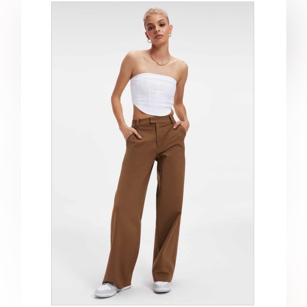 GOOD AMERICAN Wide Leg Trouser Pants in Sepia/Brown Size 6